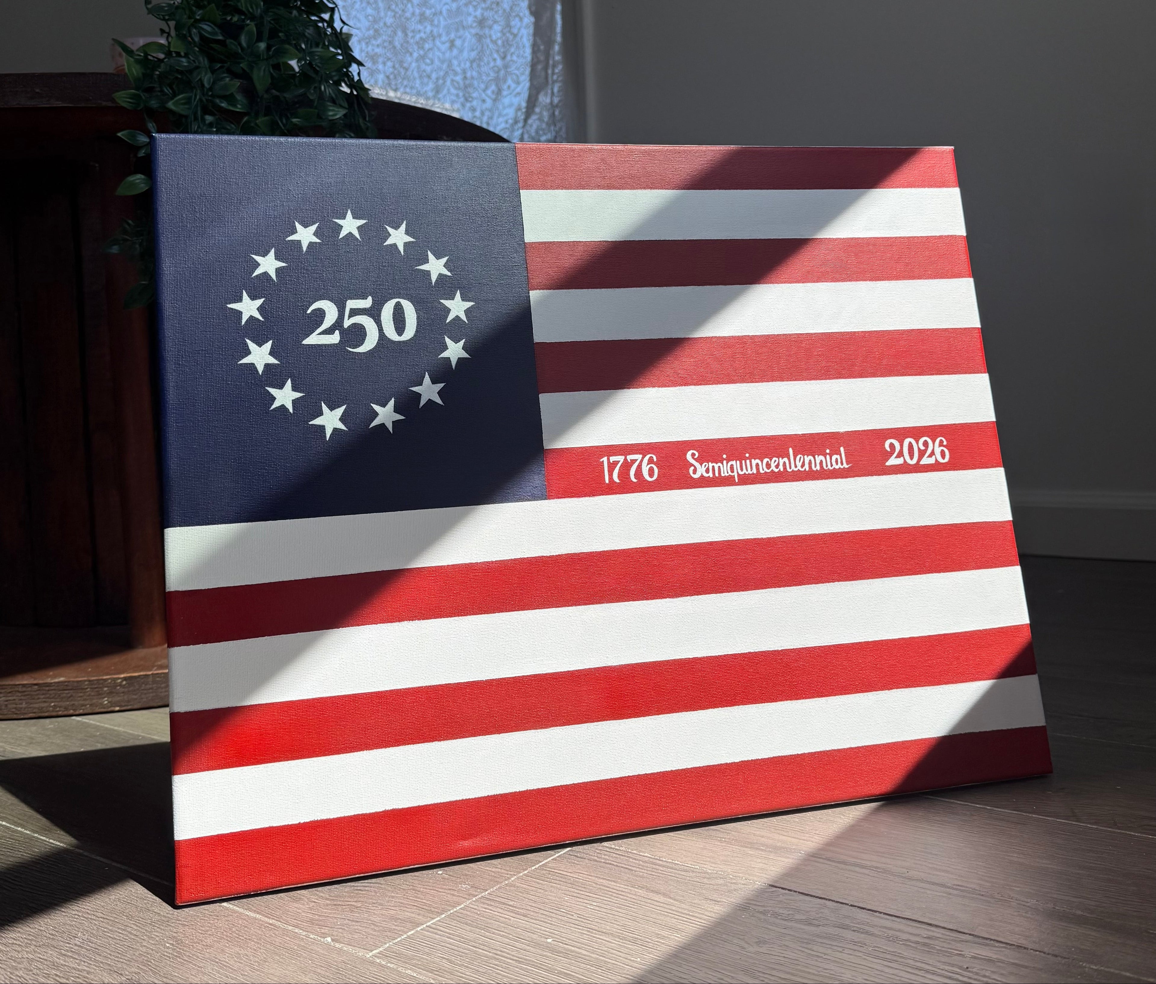 Hand Painted Semiquincentennial USA 250th Anniversary Flag